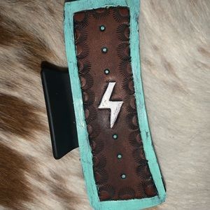 Western leather tooled hair claw clip